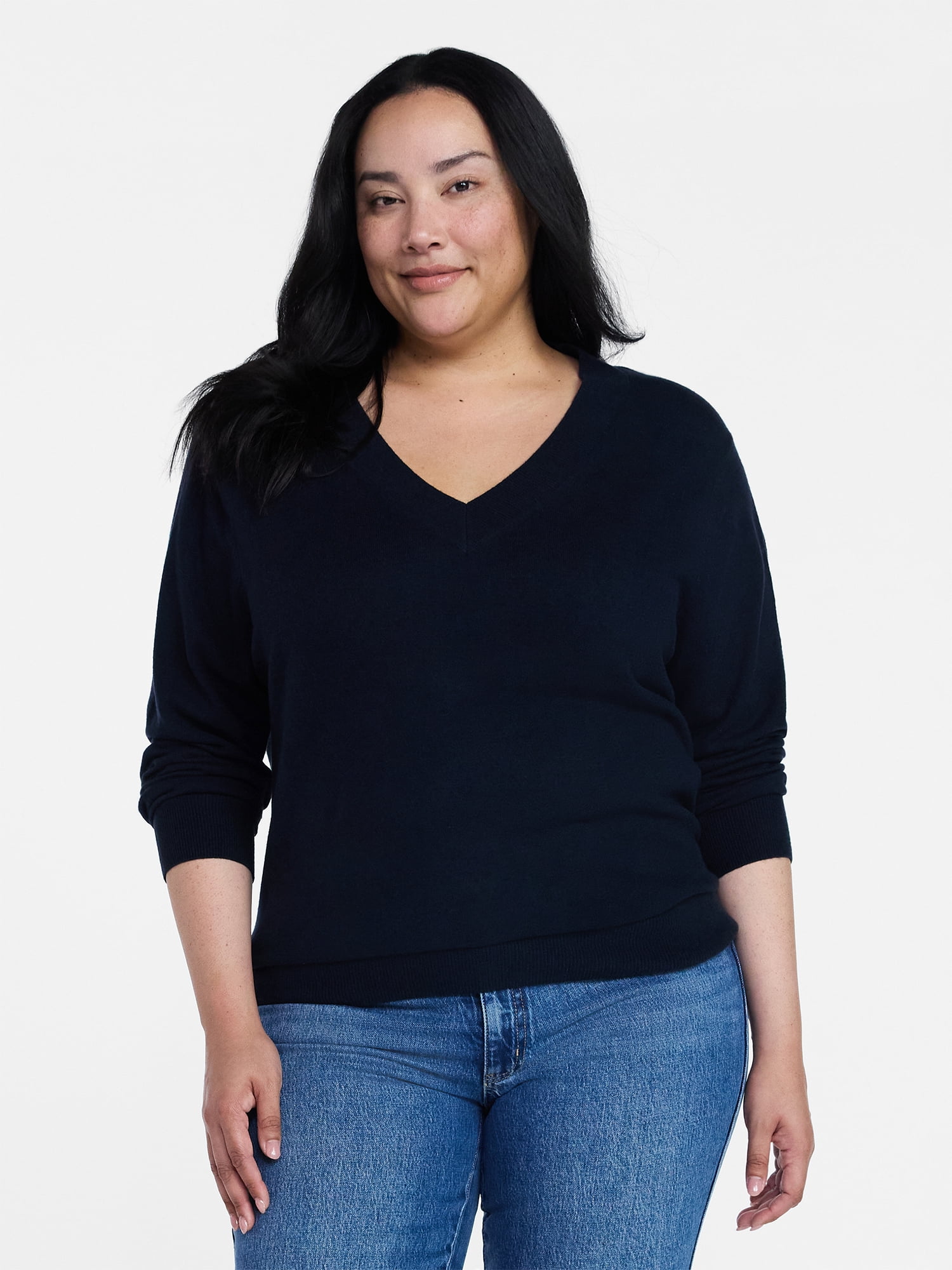 Time and Tru Women's V Neck Sweater, Lightweight, Sizes XS-XXXL