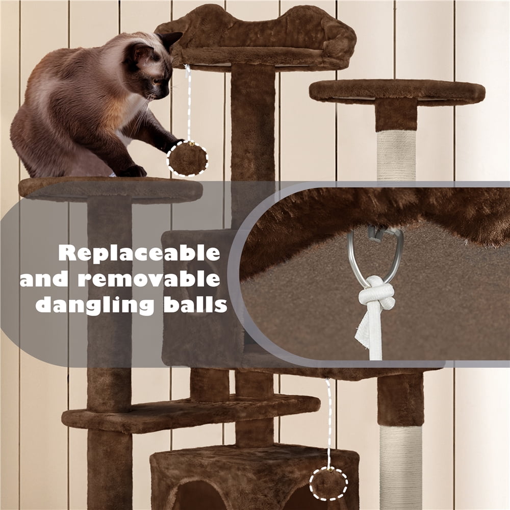 Yaheetech 53.9" H Cat Tree with Double Condos, Scratching Posts & Ramp, Brown