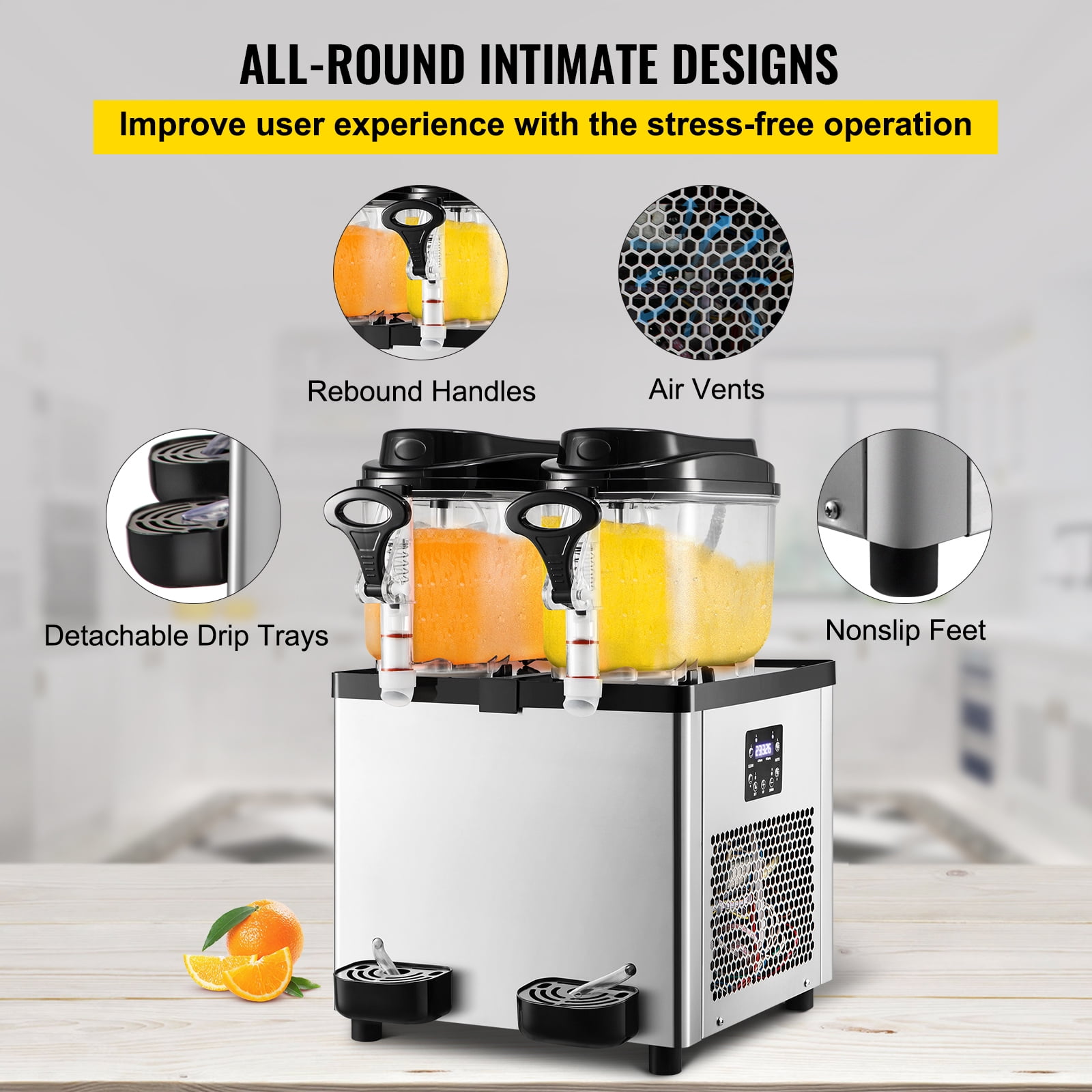 KFFKFF Commercial Slushy Machine, 6 L x 2 Tanks 50 Cups, 400W 110V, Stainless Steel Margarita Smoothie Frozen Drink Maker, Slushie Machine Perfect for Supermarkets Cafes