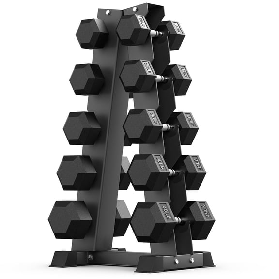 PAPABABE Hex Dumbbell Sets with Rack, 310lb Rubber Coated Dumbbell Weight Set and Storage Rack, Multiple Options Hand Weights for Strength Training