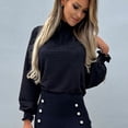 thumbnail image 4 of Ladies Tops and Blouses Women's Solid Ruffle Hem Mock Neck Puff Sleeve Blouse Top Long Sleeve T shirt Women, 4 of 6