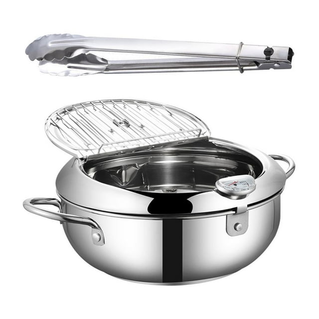 Ollas para freír aceite con control de temperatura, utensilios de cocina estilo japonés plata 24cm y clip
