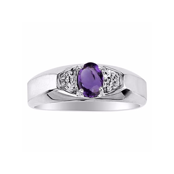 Rylos 14K White Gold Classic 6X4MM Oval Amethyst & Diamond Ring - Birthstone Jewelry for Men -Size 8