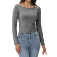 thumbnail image 2 of DuoJiaJ Womens Long Sleeve Off The Shoulder Tops Basic Y2K Fall Fashion Clothes Gray XL, 2 of 5