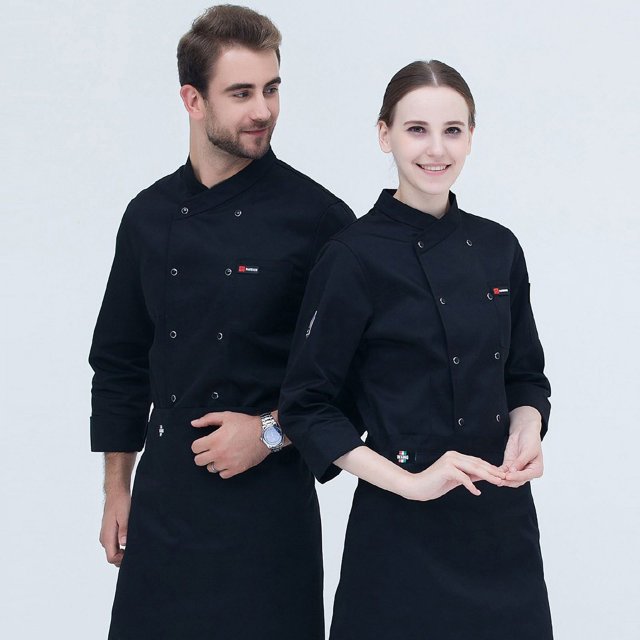 Atmospheric Men‘s Long-sleeved Kitchen Work Clothes - Chef Baker Cotton Clothes tzw
