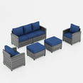 thumbnail image 2 of Poteban Patio Furniture Set, 5 Pieces Outdoor Sectional Sofa Set, All-Weather Wicker Rattan High Back Outdoor Conversation Set with Ottoman for Poolside, Backyard, Grey Wicker Navy Blue Cushion, 2 of 9