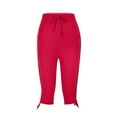 thumbnail image 5 of USNSM Summer Casual Capri Pants for Women Solid Color Slim Fit Drawstring Straight Pants Comfortable Hem Tie Capri Pants Red M, 5 of 6