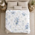 thumbnail image 5 of Elegant Blue Bow Floral Pattern Autumn Pumpkin Mantel, Festive Holiday Scene, Warm Flannel Blanket for Living Room and Family Room, Art Lovers Thanksgiving Gift, Festive Home Decor, 5 of 9