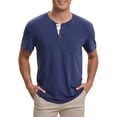 thumbnail image 1 of Camisetas Henley para hombres INSPIRE CHIC, casuales de verano, de manga corta, con botones, camiseta básica, azul, 1 of 6