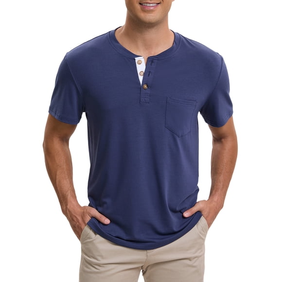 Camisetas Henley para hombres INSPIRE CHIC, casuales de verano, de manga corta, con botones, camiseta básica, azul