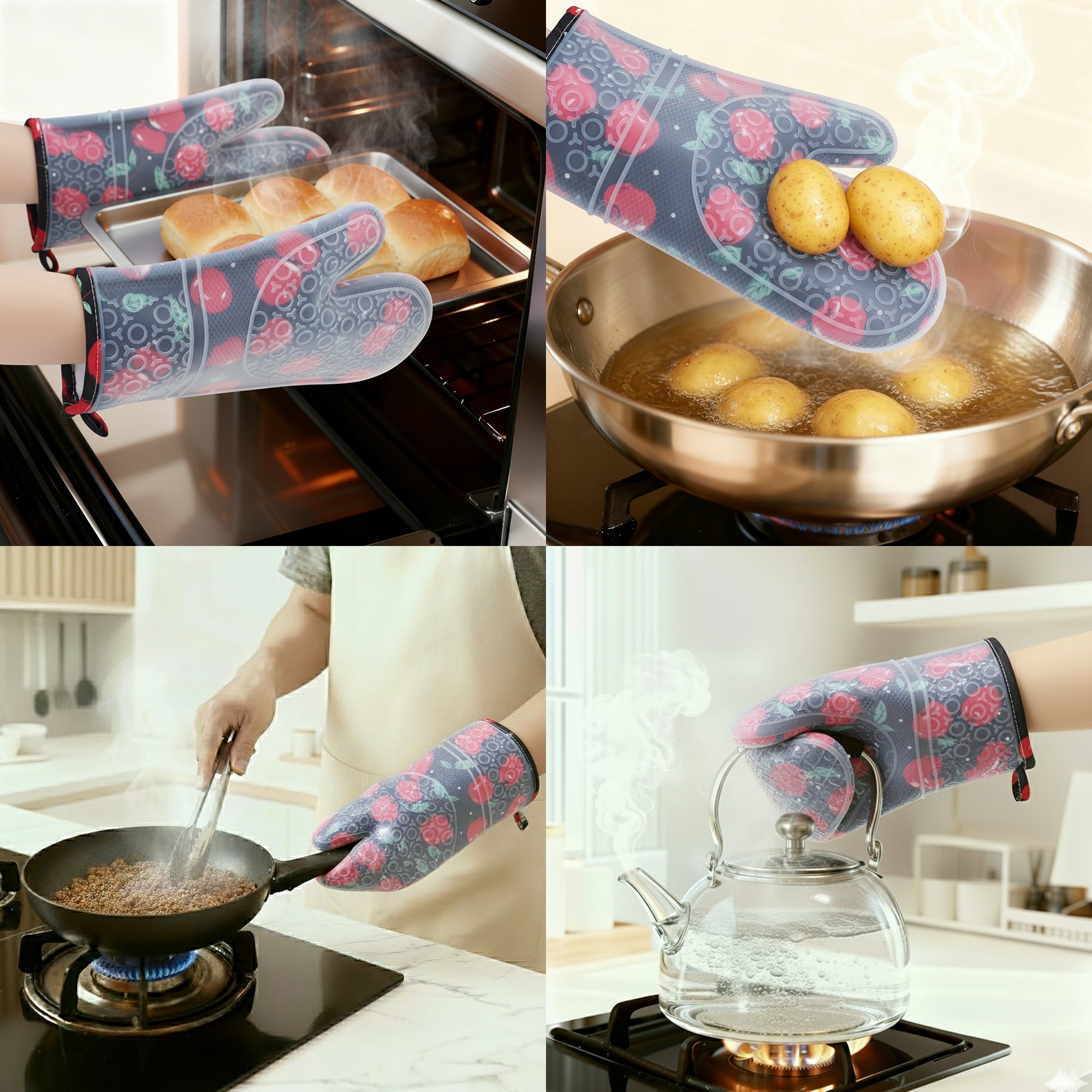 Unique Bargains Heat Resistant Waterproof Cooking Gloves Set of 2 Gray 11.6x7.3inch