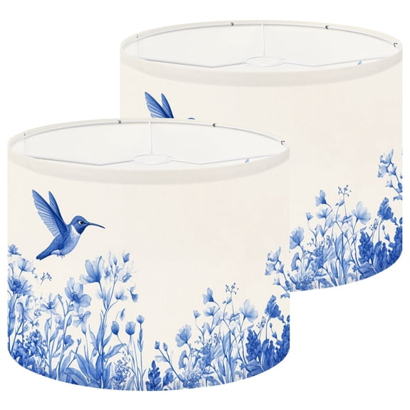 Lampshades 2 Pack Chinoiserie Floral Blue Flower Bird Minimalist Botanical 13"x13"x10" Light Shade for Table Lamps Floor Lamp Shades Lampshade Replacement Easy Assembly