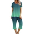 thumbnail image 2 of Frostluinai Two Piece Sets for Women Summer Fashion Gradient Sweatsuits Short Sleeve Shirts Baggy Wide Leg Capris Gifts Womens Lounge Sets, 2 of 9