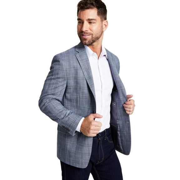Michael Kors Mens Modern-Fit Plaid Sport Coat 44 Short Grey - NWT $295