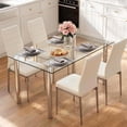 thumbnail image 4 of Ktaxon Modern Dining Table Set for 4, Glass Kitchen Table Set & 4 PU Padded Upholstered Highback Chairs, Dining Room Set for Family Dinners, Breakfast, White, 4 of 9