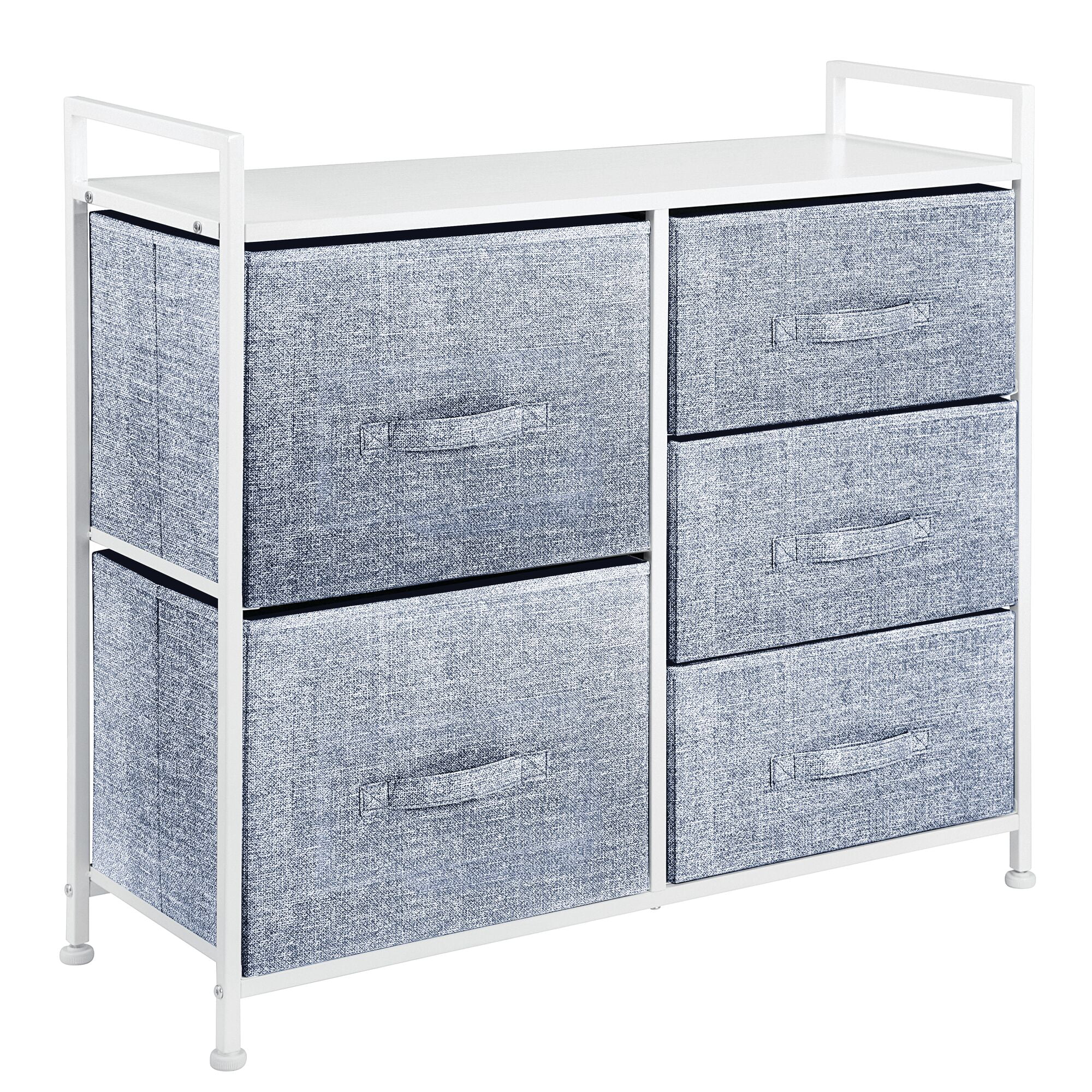 Easy Pull Fabric Bins Organizer Unit for Child/Kids Bedroom or Nursery Sturdy Steel Frame mDesign Extra Wide Dresser Storage Tower Gray/White Wood Top Textured Print 5 Drawers 