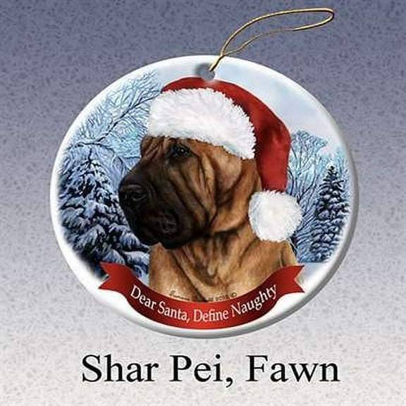 Holiday Pet Gifts Shar Pei, Fawn Santa Hat Dog Porcelain Christmas Tree Ornament
