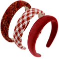 thumbnail image 3 of Paquete de 3 diademas rojas para mujeres y niñas, lindas diademas a cuadros, bandana vintage de los años 70, diadema antideslizante, accesorios para el cabello para niñas, regalos de Navidad y San Val, 3 of 4