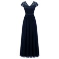 thumbnail image 2 of WTXUE Uniform Dresses, A-Line Short Sleeve Maxi Crew Neck, Ladie Lace Paneled Long Waist Dress Solid Women, Blue Size M(US:6-6), 2 of 3