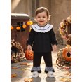 thumbnail image 4 of RUINIXCW Toddler Baby Girl Halloween Outfit Infant Baby Girls Fall Clothes Cute Pumpkin Ghost Embroidery Long Sleeve Babydoll Shirt Tops Ruffled Flare Pants Set, 4 of 9