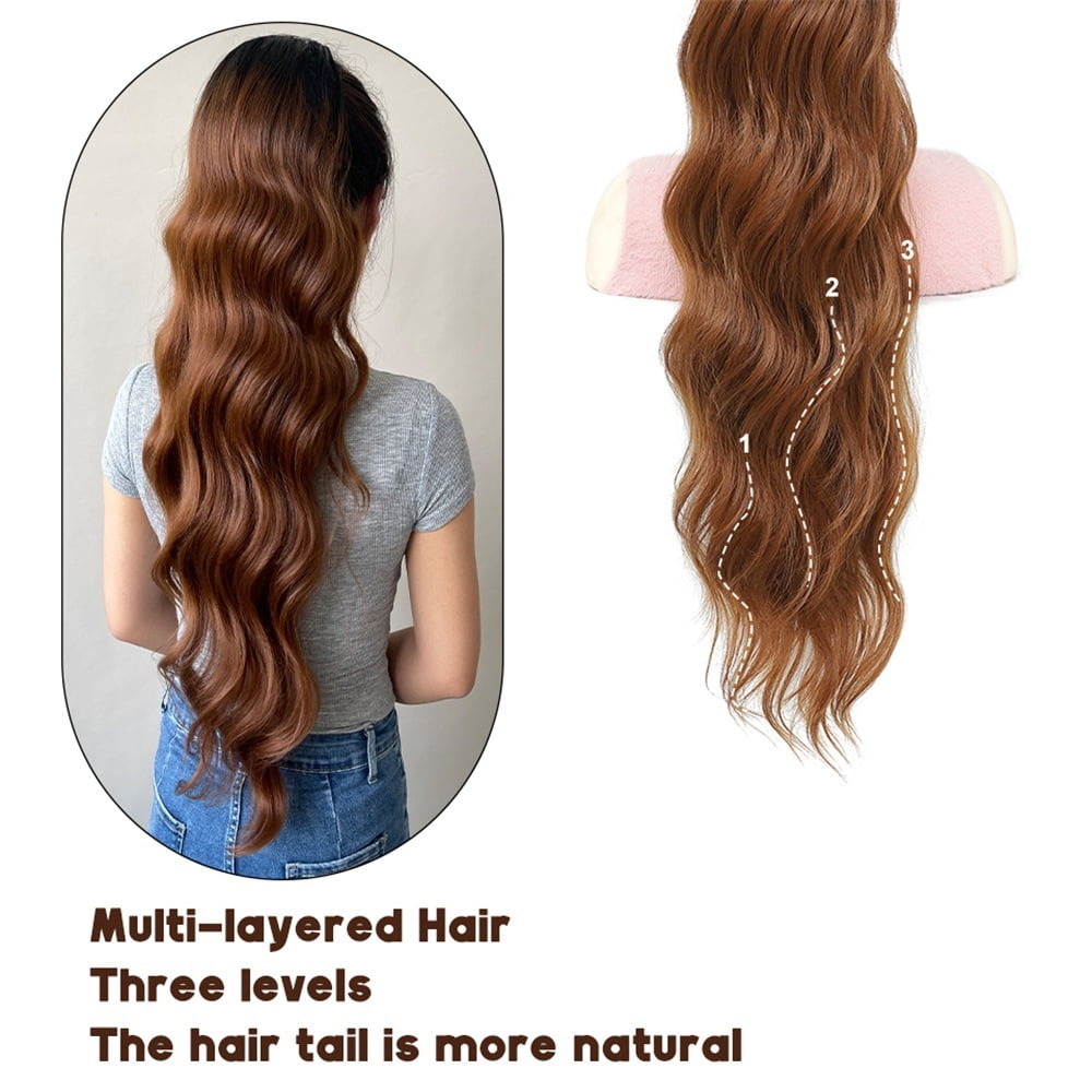 28 Inch Long Loose Deep Wave Pony Tail Synthetic Hair Pieces Drawstring Curly Wavy Ponytail Clip in Hair Extensions