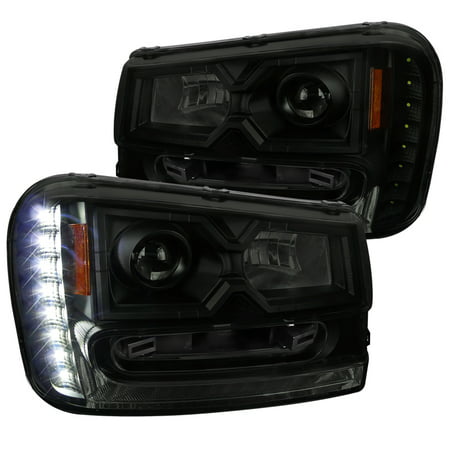 Spec-D Tuning For 2002-2009 Chevy Trailblazer Black Smoke SMD LED DRL Strip Projector Headlights 2003 2004 2005 2006 2007 2008