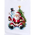 thumbnail image 2 of Camiseta navideña con estampado de Papá Noel y muñeco de nieve para mujer, informal, de cuello redondo y manga corta, de punto elástico de algodón, ideal para primavera/verano/otoño, ideal para practi, 2 of 7
