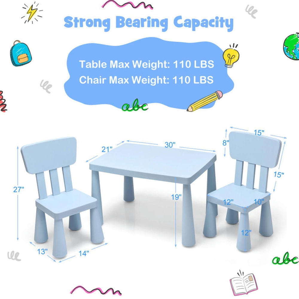Topcobe 3 Pieces Toddler Multi Activity Play Dining Study Kids Table and Chair Set, Toddler Chair and Table Set-Blue