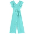 thumbnail image 5 of Yartina Flower Girls Chiffon Romper Ruffled Short Sleeve High Waist Wide Leg Jumpsuit for Wedding Turquoise 14, 5 of 7