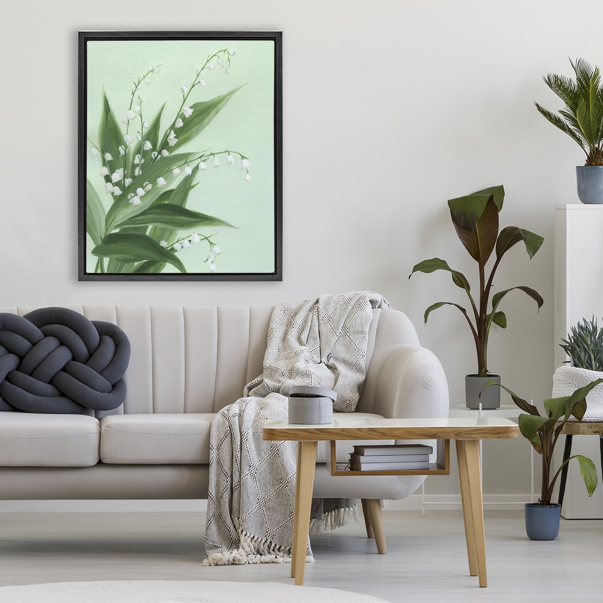 Stupell Industries Verdant Lily Of Valley Black Framed Floater Canvas Wall Art, design by Grace Popp
