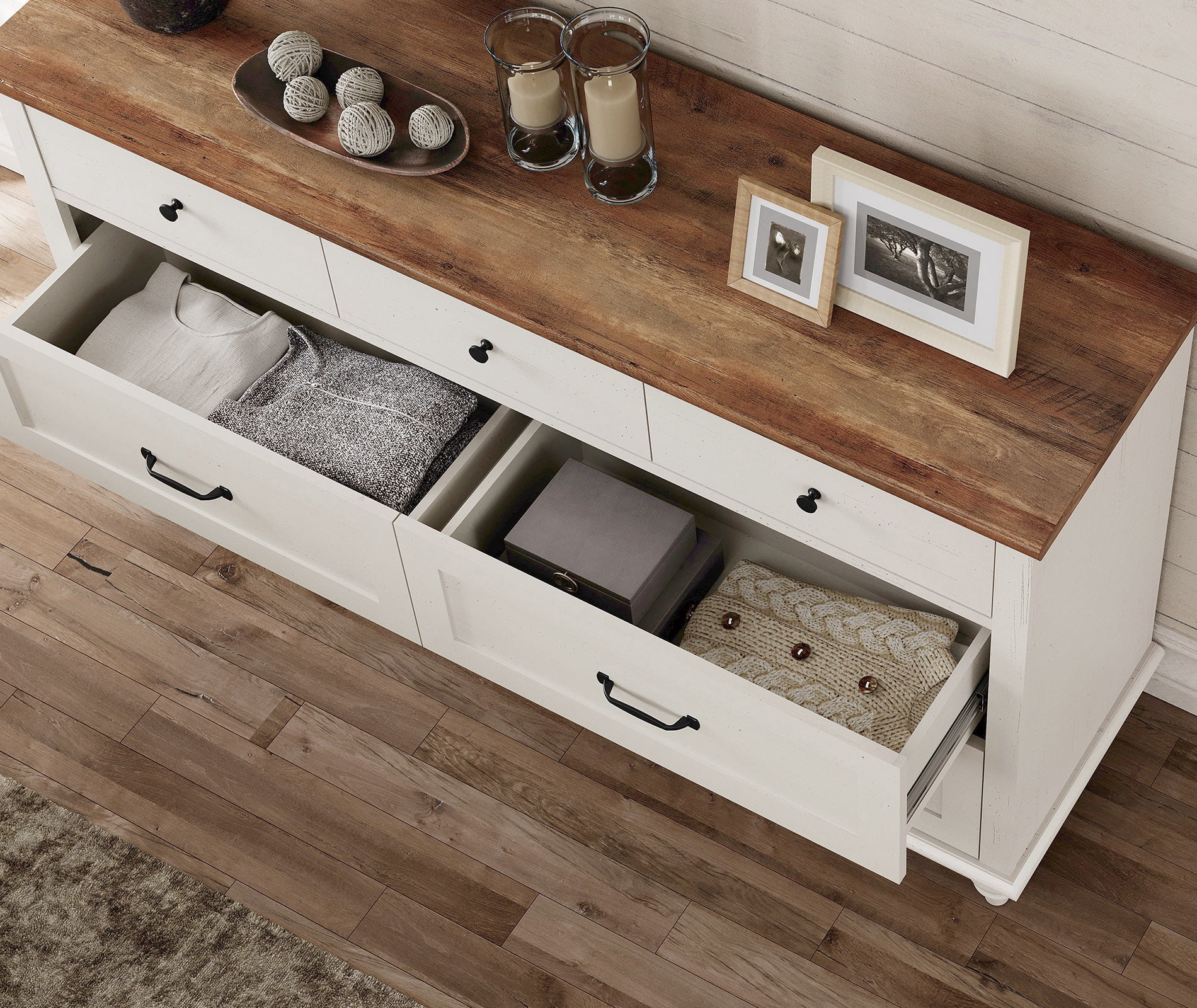 White Dresser with 7 Drawers for Bedroom, Wooden Chest of Drawers for Living Room
