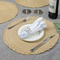 thumbnail image 2 of Beige Round Braided Placemats with Woven Lace Edge, 15 Inch Farmhouse Style Placemat for Table Decor, Heat Resistant Durable Table Mats, 2 of 14