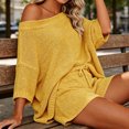 thumbnail image 4 of 2 PCS Off Shoulder Women's Outfits Sweater Sets Knit Top Shorts Matching Suits Cute Pajama Lounge Set, 4 of 6
