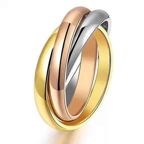 Anillo Mujer Hombre (56mm) 3 Anillos Entrelazados Acero Chapado Oro Dorado PVD Plata Amarillo Rosa Boda Al