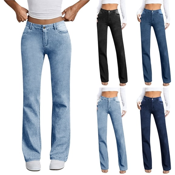 ZHYou Straight Leg Jeans for Women,High Waisted Wide Leg Slim Fit Stretchy Boyfriend Denim Pants Baggy Jeans,Light Blue,Size L