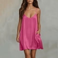 thumbnail image 2 of HAiming Women's Summer Dresses Spaghetti Strap Silk Lightweight Mini Sundress Loose Solid Color V Neck Vacation Outdoors Dresses, 2 of 8