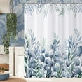 thumbnail image 2 of Blue Leaf Shower Curtain, Blue and Green Watercolor Eucalyptus Leaves Botanical Plants Bathroom Curtain Waterproof Fabric Machine Washable with Hooks, 84" Wx72 L, 2 of 6