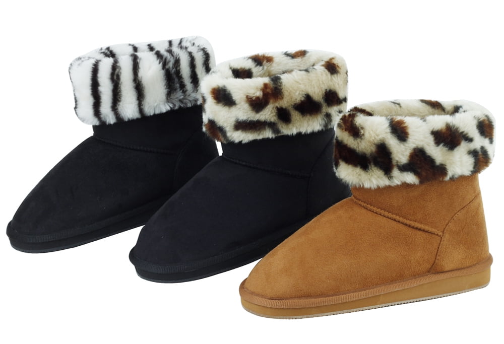 Sunville Women s Faux Suede Animal Print Warm Cuff Short Boots