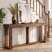 Finmind 63-inch Solid Wood Console Table, Farmhouse Entryway Table with Storage, Narrow Sofa Table for Hallway, Entrance, Living Room, Rustic Brown