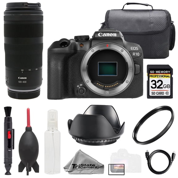 Canon EOS R10 Camera   RF 100-400mm f/5.6-8 IS USM Lens  32GB   Bag  UV Filter- Basic Kit (International Version)