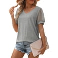 thumbnail image 3 of Camiseta Casual de Verano para Mujer Manga Corta de Malla Blusa de Ajuste Holgado Nituyy Gris,Camiseta aireada sencilla, 3 of 5