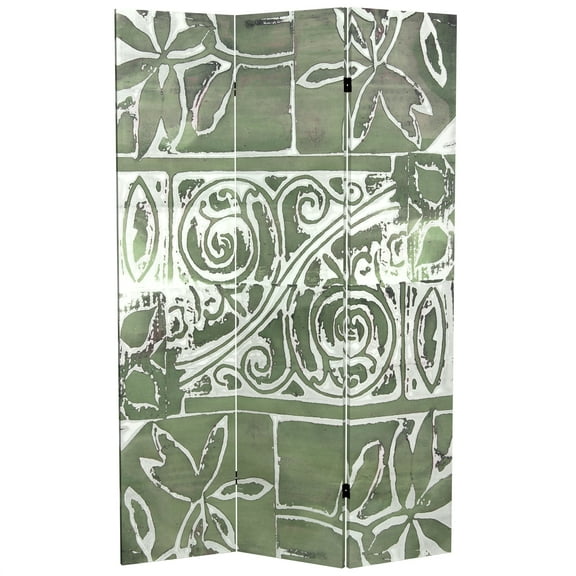 Oriental Furniture 6 ft. Tall Green Oliva Canvas Room Divider - 3 Panel