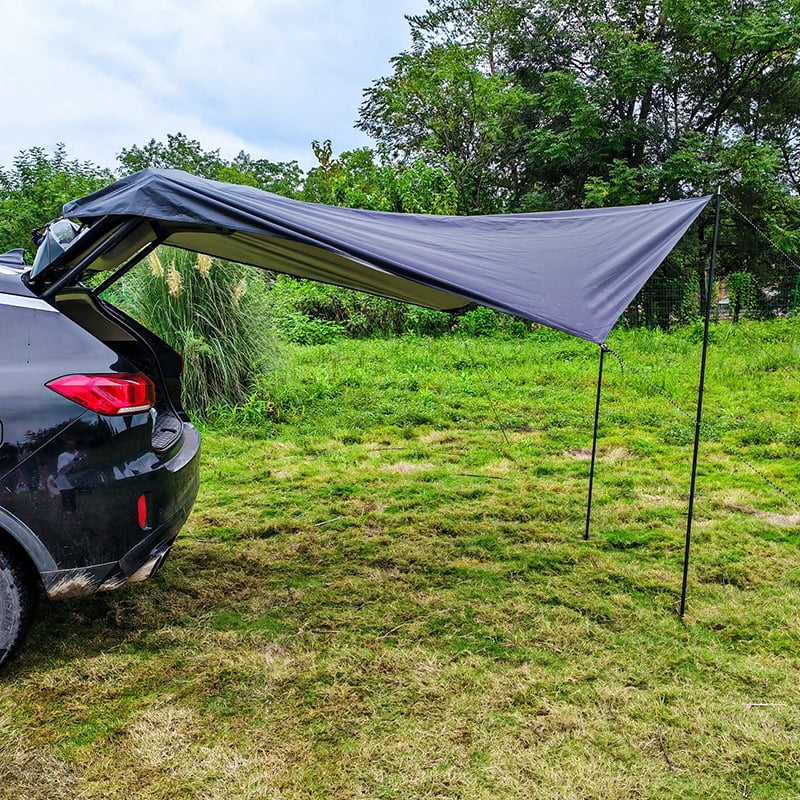 SUV Car Side Awning Roof Top Tent, Suction Cup UV Protection Sun Shade Shelter, Silver Coated Black Glue Waterproof Canopy, Portable Outdoor Camping Rear Car Tent for Travel Picnic Driving Tour