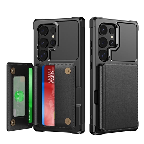 Allytech Magnetic Clasp Wallet Case for Samsung Galaxy S24 Plus with 3 Card Holder, Compatible with Magnetic Car Mount, Premium PU Leather Kickstand Soft TPU Frame Shockproof Case, Black