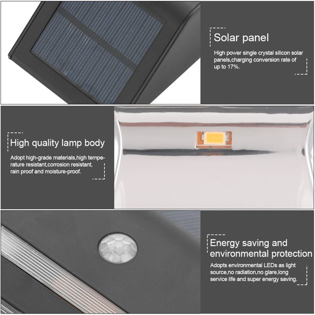 Ccdes Solar Powered PIR Motion Sensor 2 LED Path Wall Light Stainless Steel Garden Security Lamps, Solar Wall Light, Sensor Wall Light
