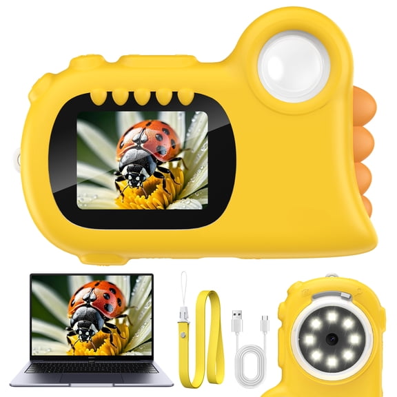 2-in-1 Kids Digital Microscope & Video Camera - 1000X Magnification, 2.0" Screen, Portable Handheld STEM Educational Toy Gift for 3-12 Years Old Boys & Girls (Yellow)