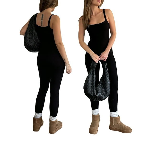 Sunloudy Combinaison Débardeur pour Femmes, Sans Manches, Col Carré, Couleur Unie, Extensible