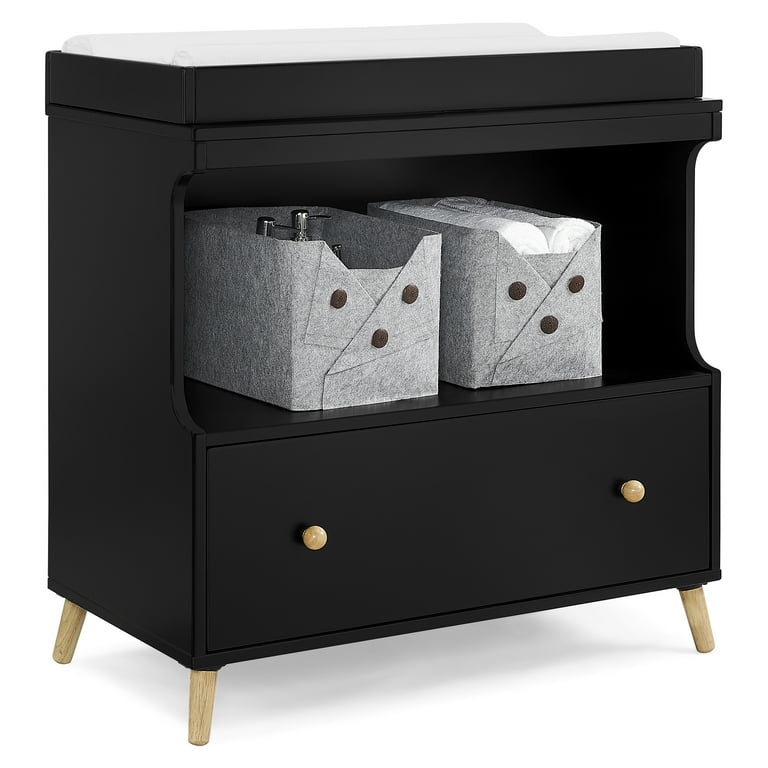 Delta Children Essex Convertible Changing Table with Drawer Ebony Natural Walmart