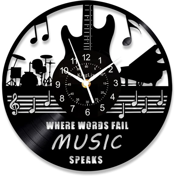 ERDS-Guitar Vinyl Record Wall Clock Kinglive, Music Vinyl Records Wall Decor Round 12 Inch Room Decor - Rock Music Party Vintage Record Decor Aesthetic Unique Art Wall, Halloween Christmas Decor Gift