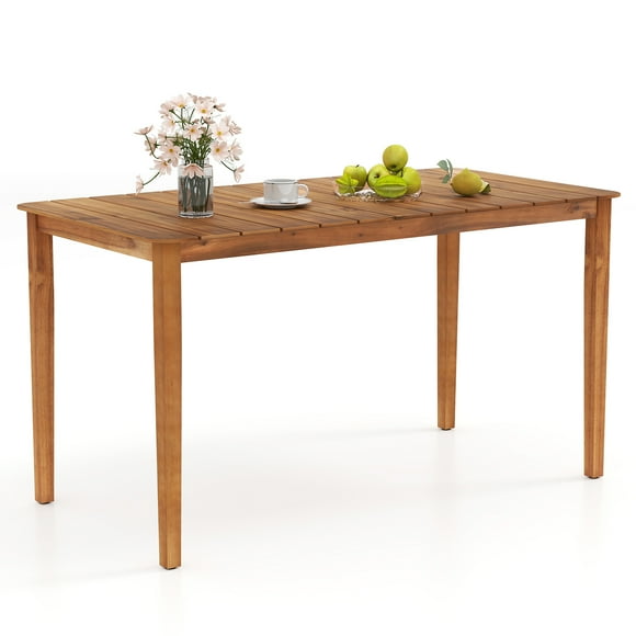 Gymax Rectangular Outdoor Dining Table 4-6 People Large Acacia Wood Patio Bistro Table